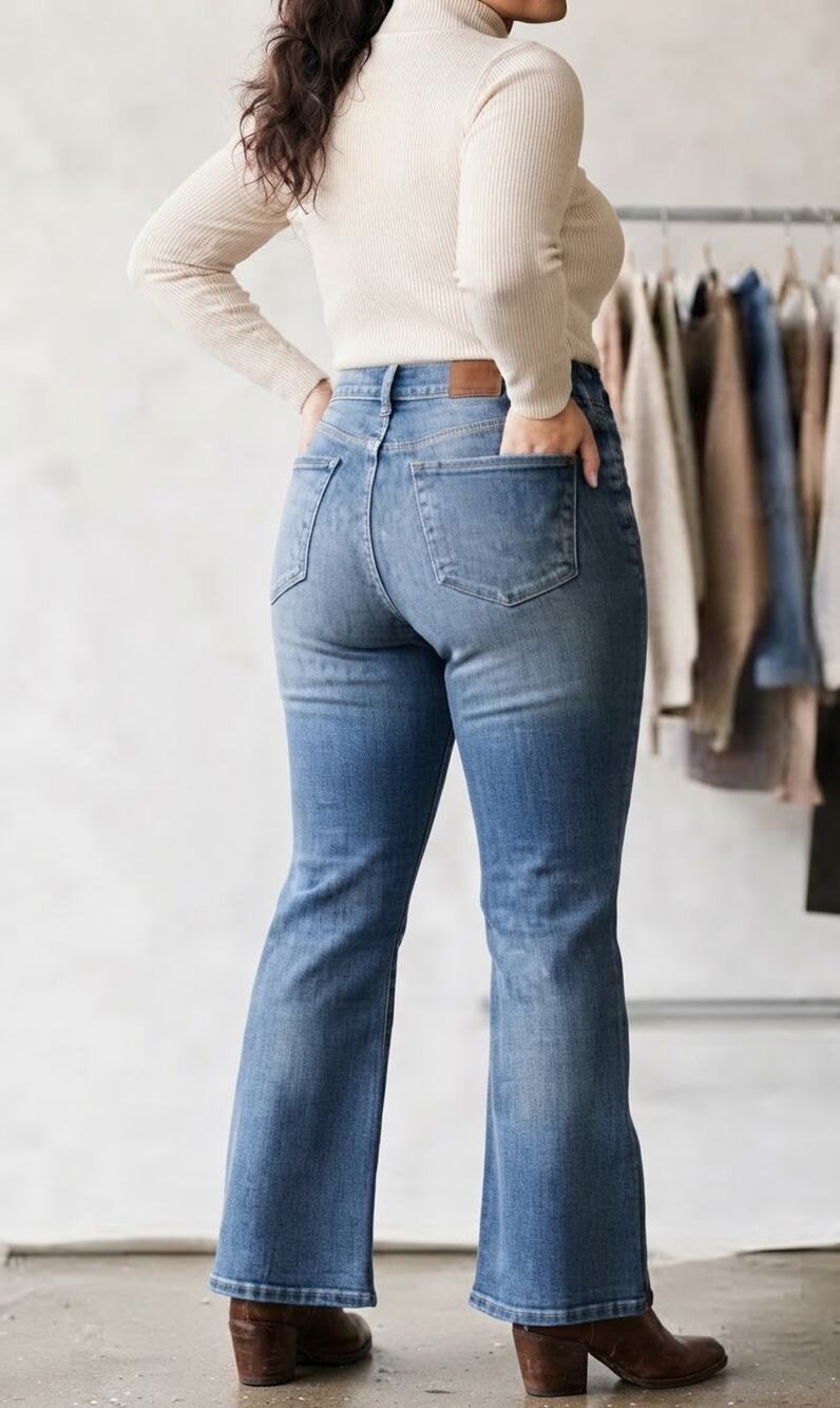 Judy Blue Flare Jeans Womens Size XL 14W Medium Wash Stretch Denim Flare Hippie
